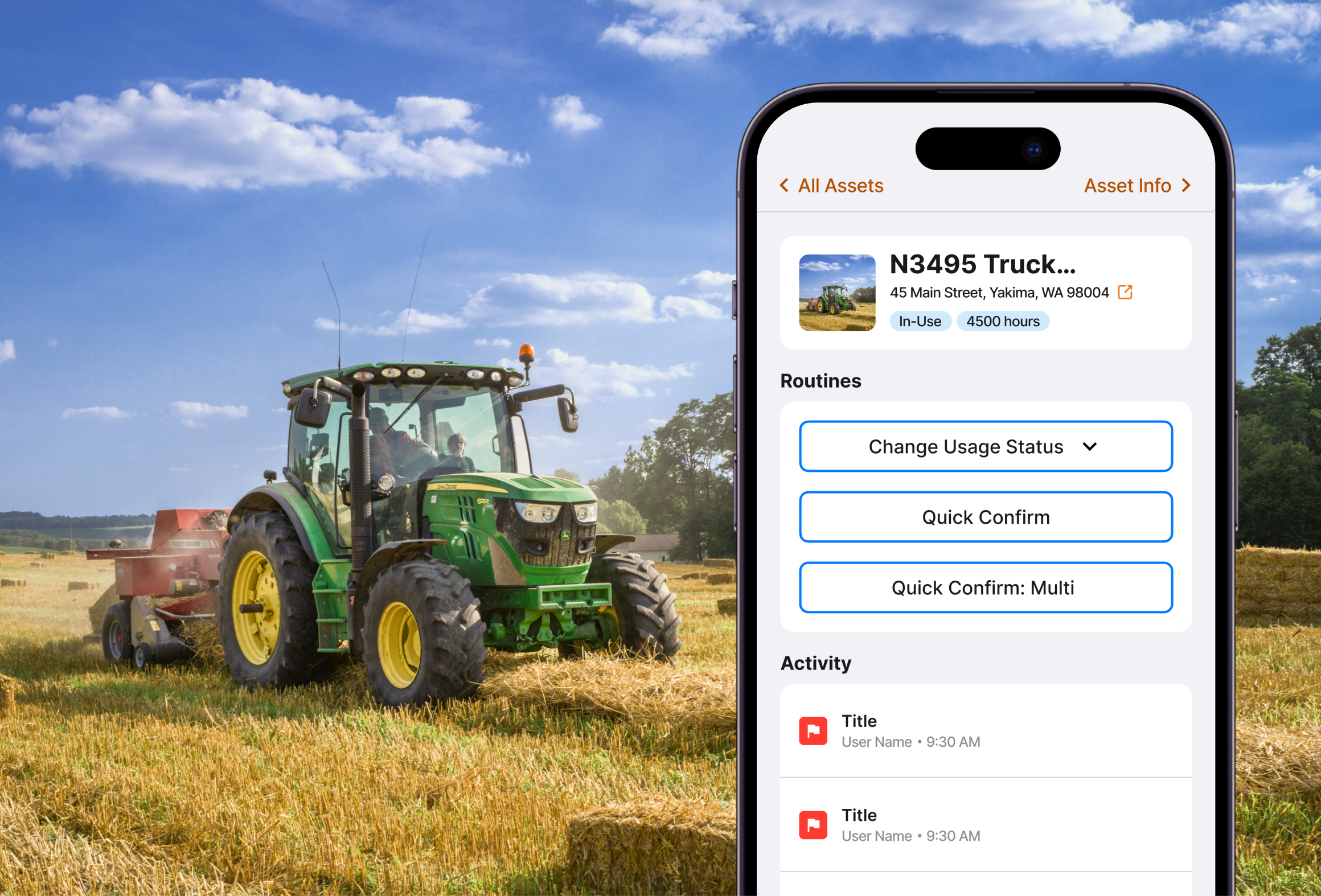 Gripp Farm Management App Interface with Tractor in Field